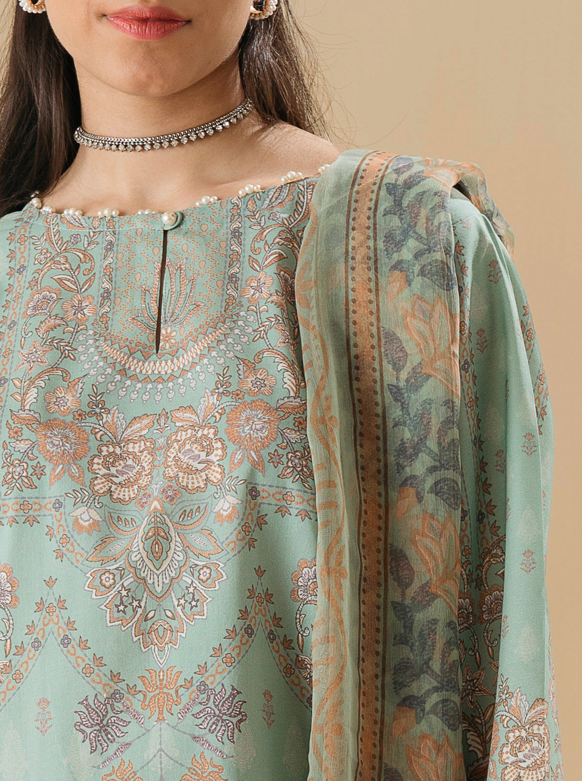2 Piece - Printed Lawn Suit - Hint Of Mint
