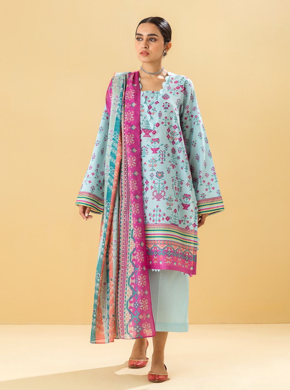 2 PIECE - PRINTED LAWN SUIT - ETHNIC ELEGANCEMB3S22U25-MULTI-2000000196144-2PC