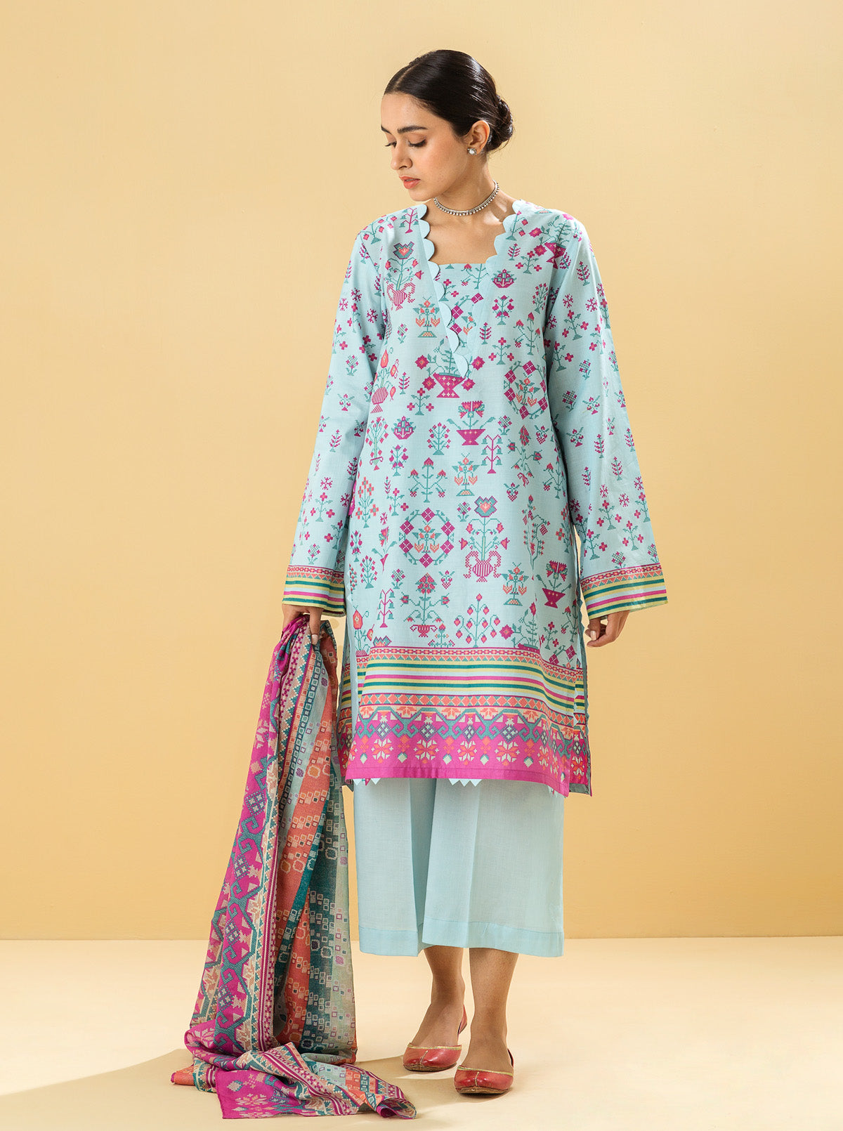 2 PIECE - PRINTED LAWN SUIT - ETHNIC ELEGANCEMB3S22U25-MULTI-2000000196144-2PC