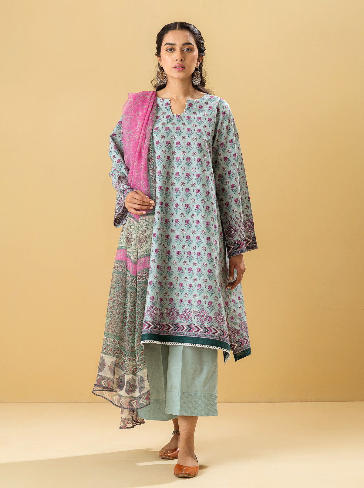 3 PIECE - PRINTED LAWN SUIT - MISTY DEWYMB3S22U27-GREEN-2000000196677-3PC