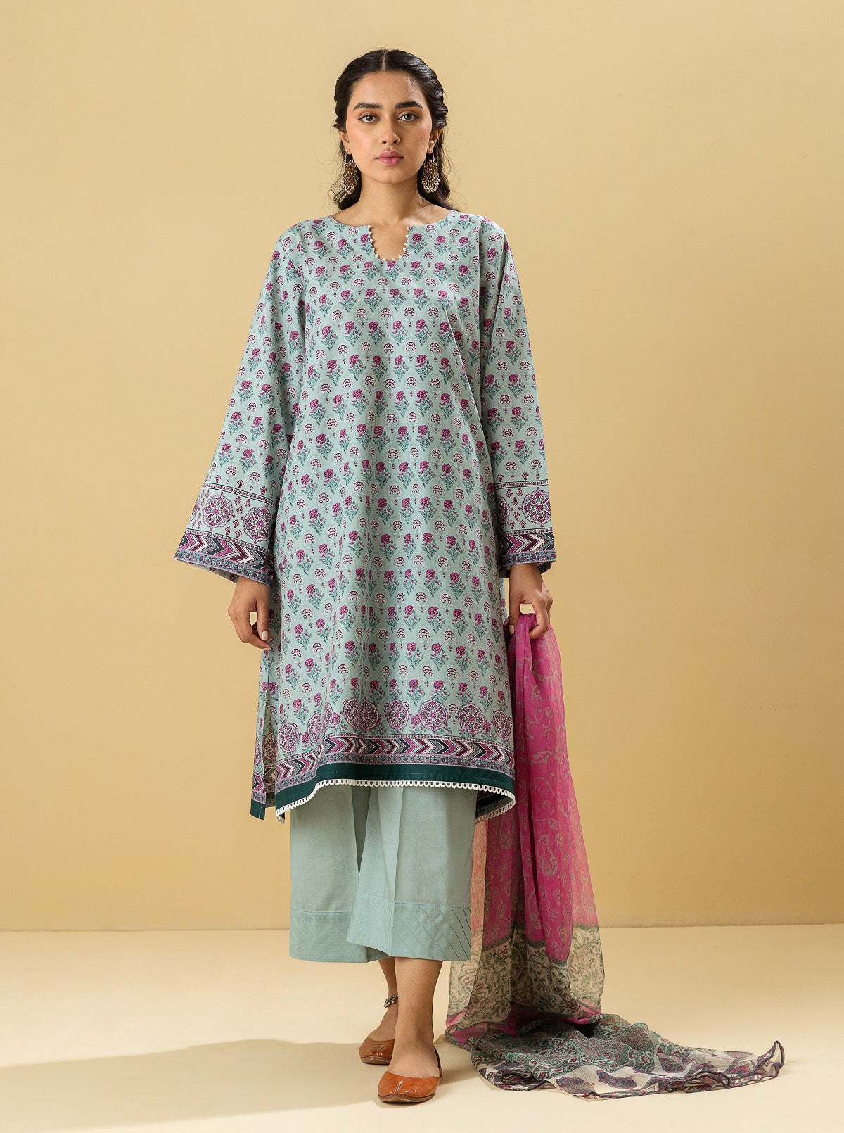 3 PIECE - PRINTED LAWN SUIT - MISTY DEWYMB3S22U27-GREEN-2000000196677-3PC