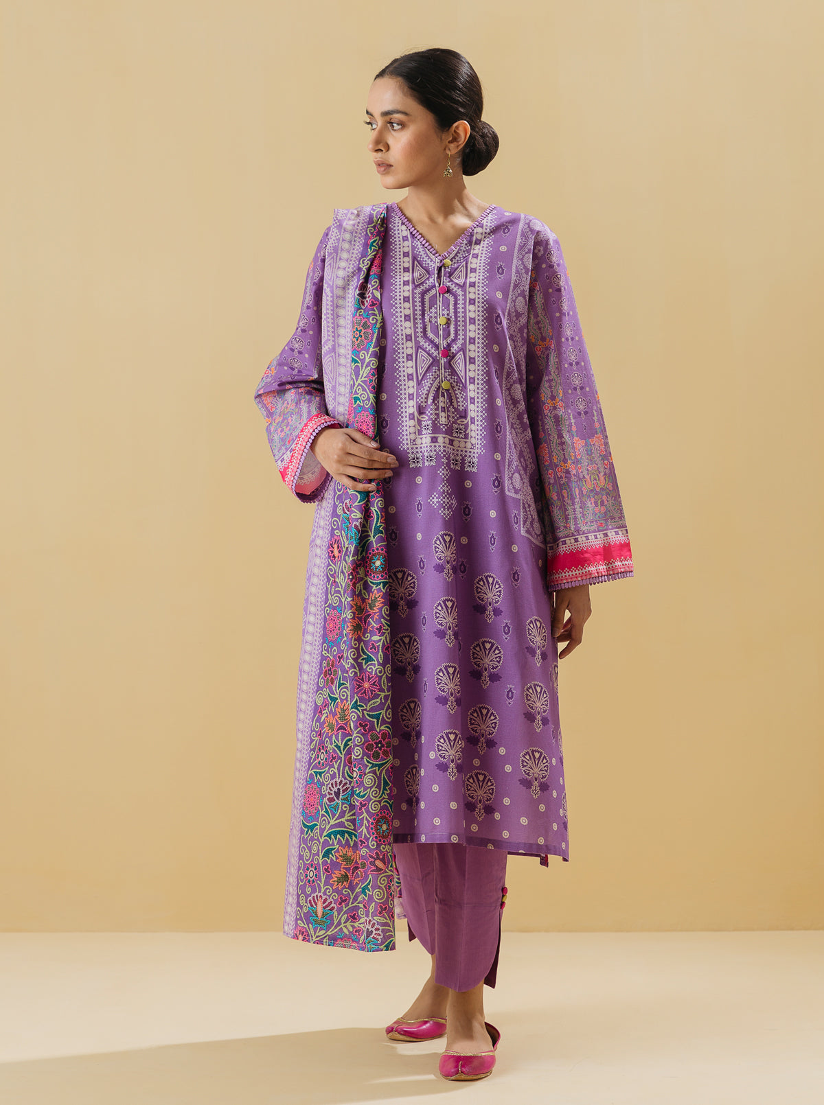 3 PIECE - PRINTED LAWN SUIT - ORCHID TONEMB3S22U29-PURPLE-2000000197824-3PC