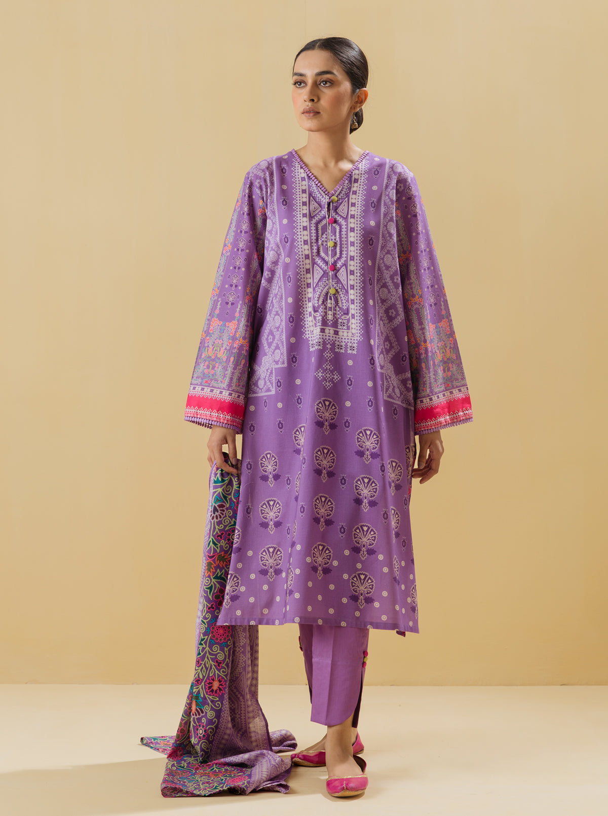 3 PIECE - PRINTED LAWN SUIT - ORCHID TONEMB3S22U29-PURPLE-2000000197824-3PC