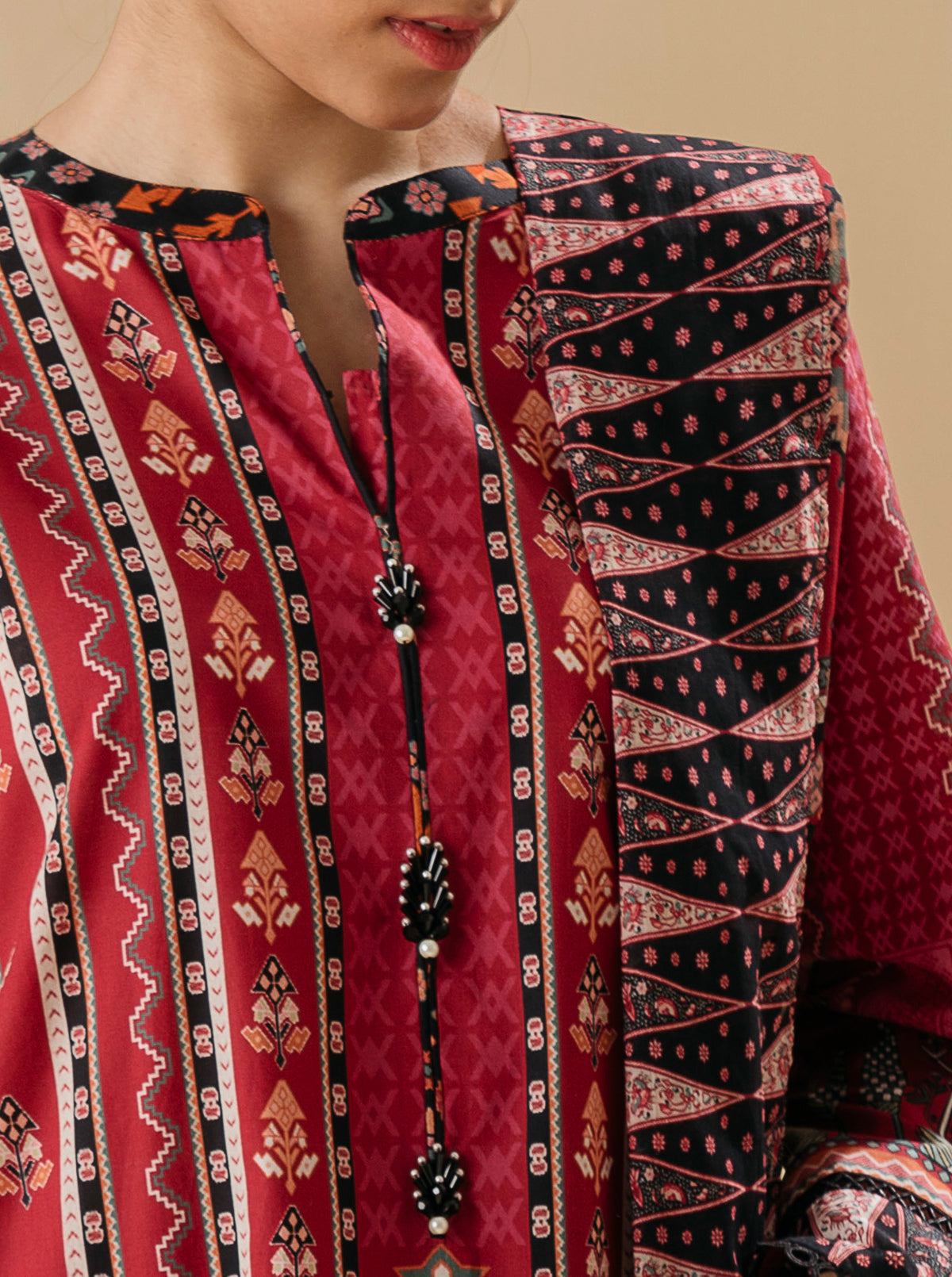 3 Piece - Printed Lawn Suit - Alluring Red