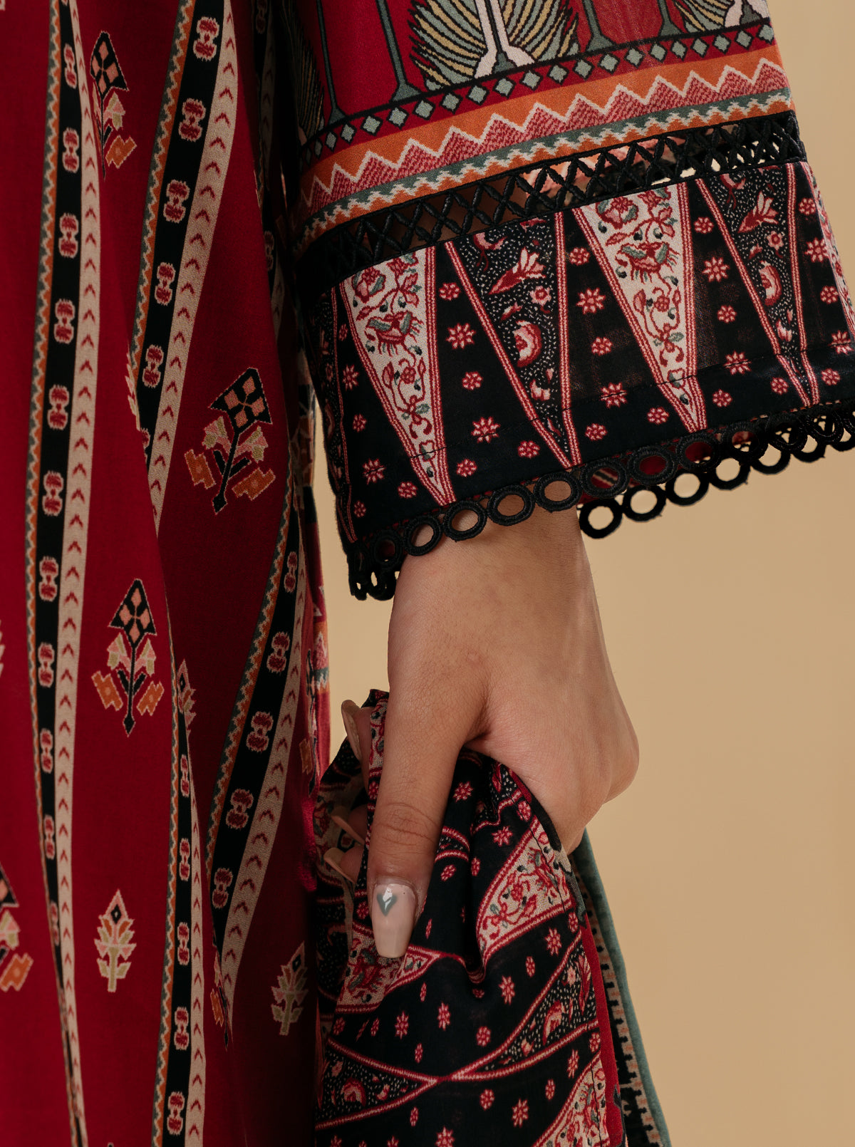 3 Piece - Printed Lawn Suit - Alluring Red