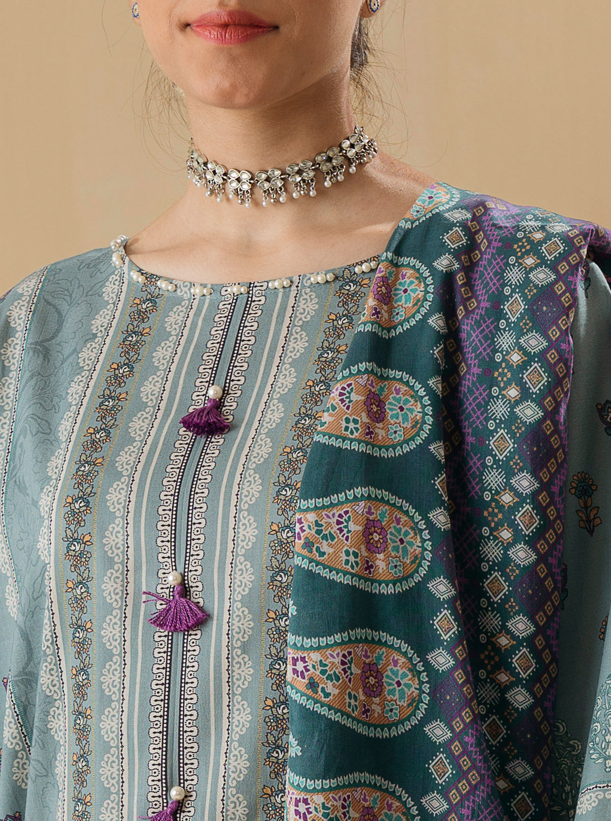 3 PIECE - PRINTED LAWN SUIT - MISTY GLOWMB3S22U34-GREEN-2000000197596-3PC