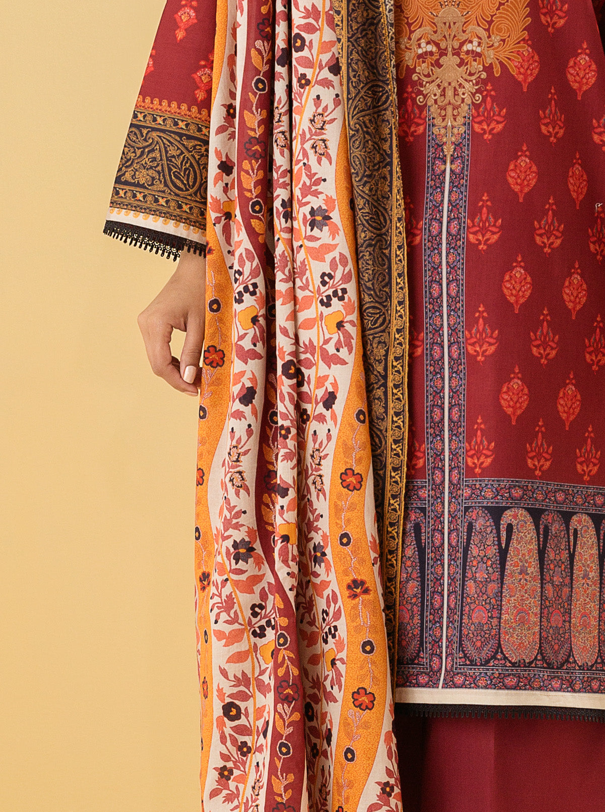 3 PIECE - PRINTED LAWN SUIT - SUMMER SCARLETMB3S22U35-MAROON-2000000196145-3PC