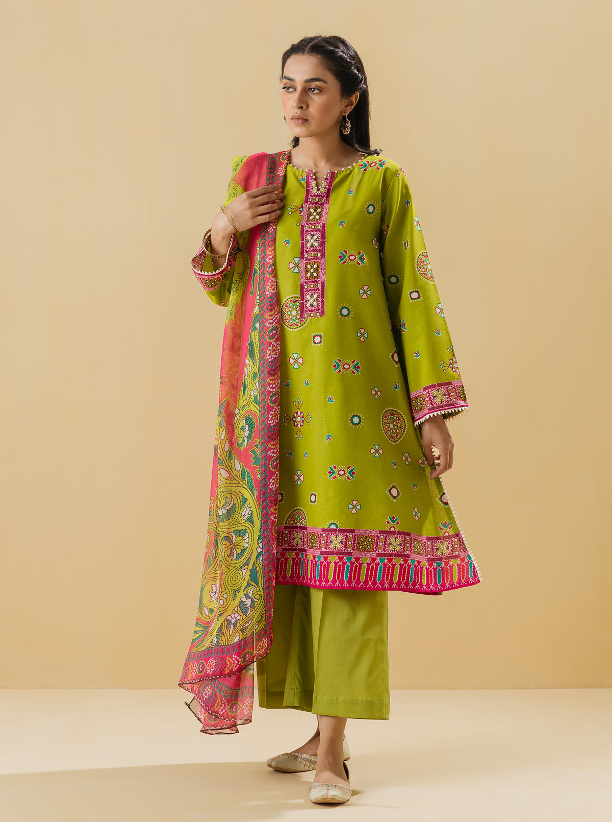 3 Piece - Printed Lawn Suit - Quetzal Green