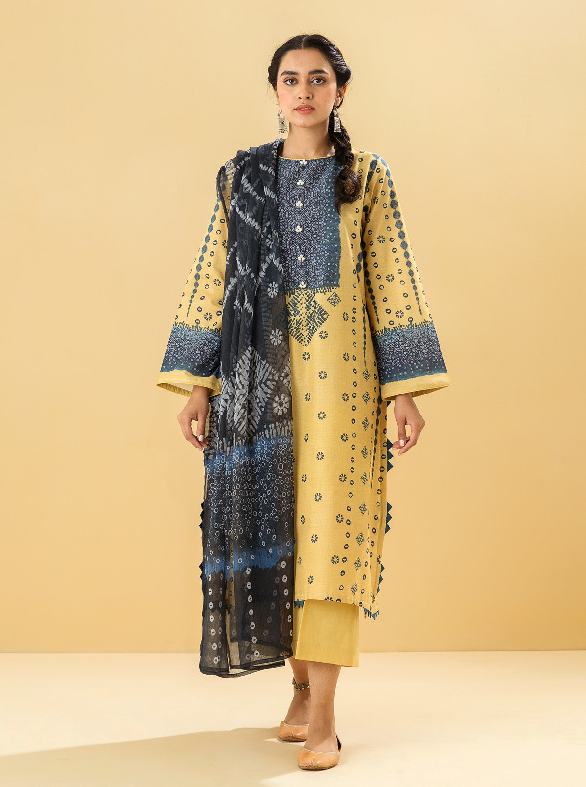 3 PIECE - PRINTED LAWN SUIT - OPAL YELLOW