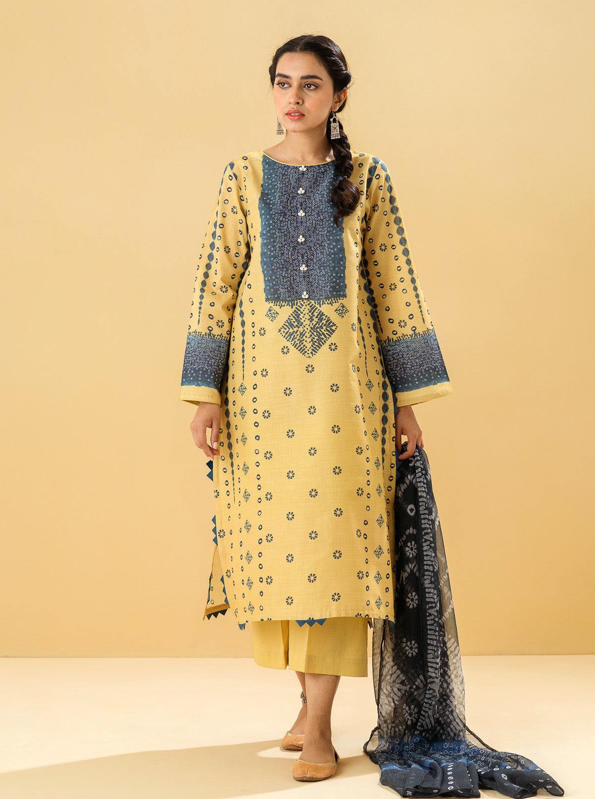 3 PIECE - PRINTED LAWN SUIT - OPAL YELLOW