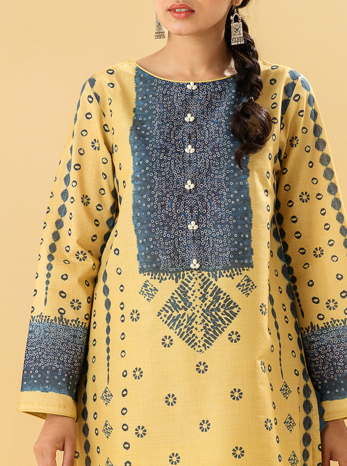 3 PIECE - PRINTED LAWN SUIT - OPAL YELLOW