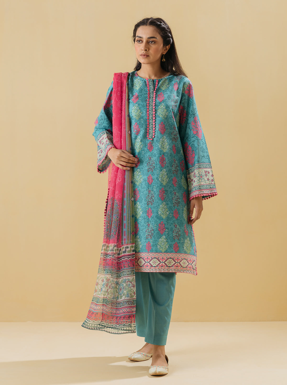 3 Piece - Printed Lawn Suit - Regale Blue