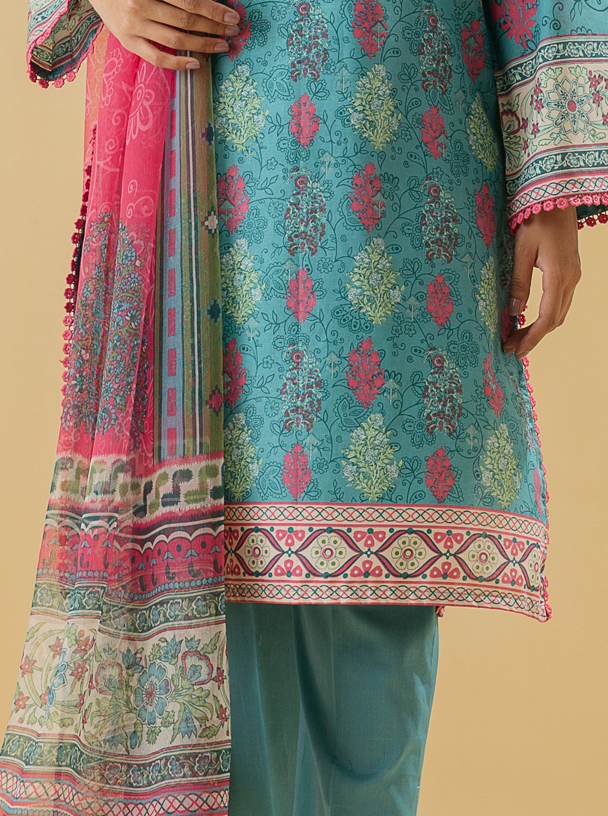 3 Piece - Printed Lawn Suit - Regale Blue