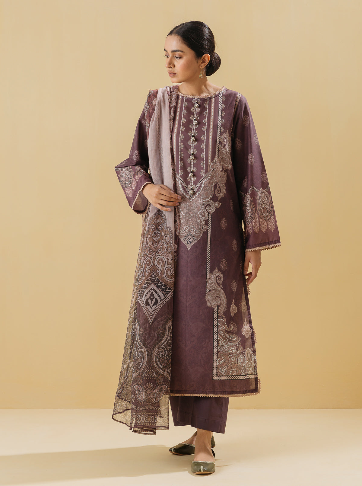 3 PIECE - PRINTED LAWN SUIT - VINTAGE HUESMB3S22U45-PURPLE-2000000197832-3PC