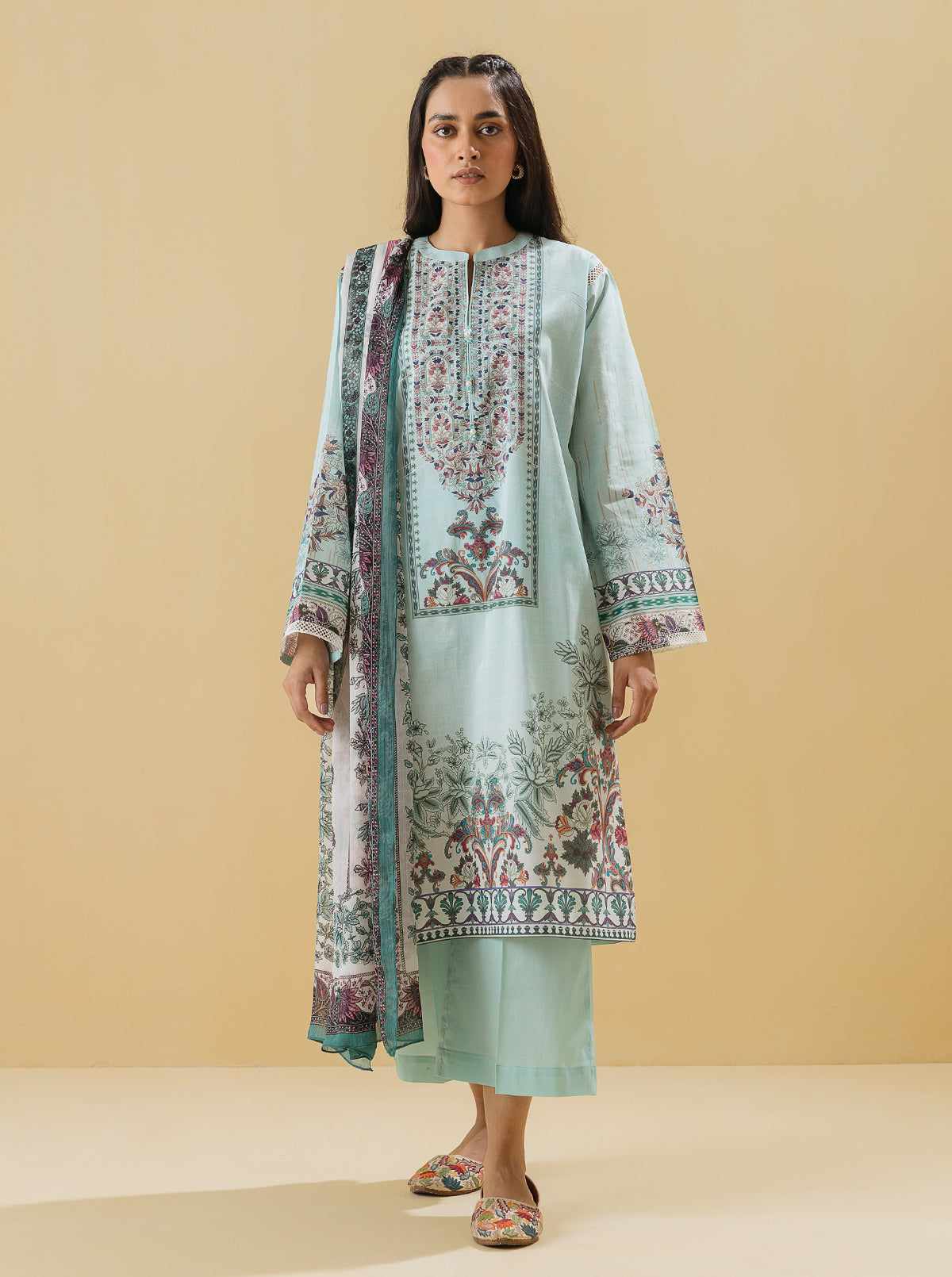 3 PIECE - PRINTED LAWN SUIT - CHALK BLUEMB3S22U47-BLUE-2000000197833-3PC