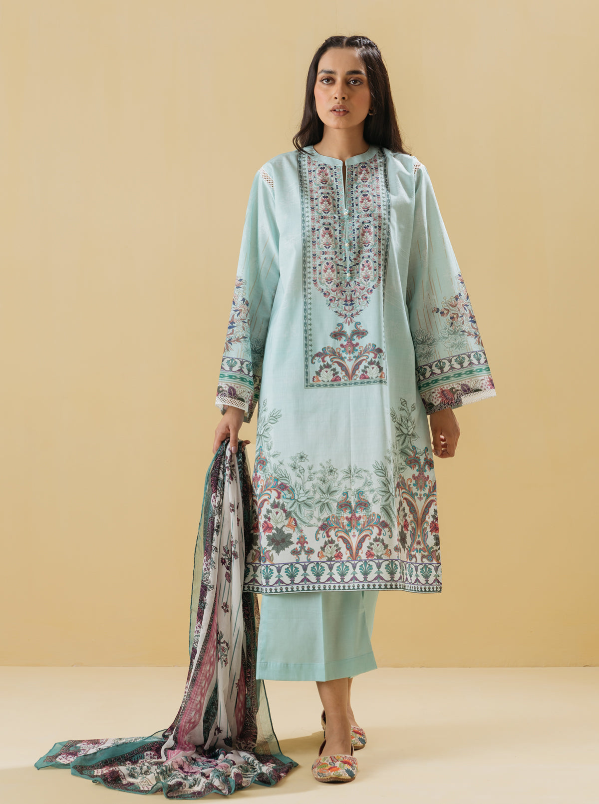 3 PIECE - PRINTED LAWN SUIT - CHALK BLUEMB3S22U47-BLUE-2000000197833-3PC