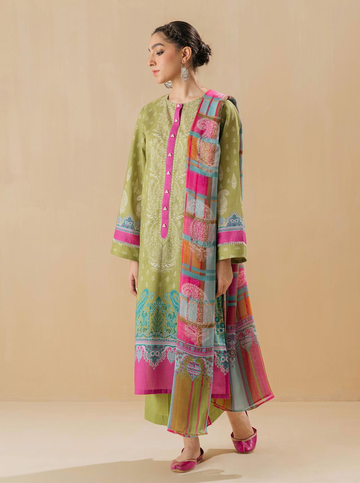 3 PIECE - PRINTED LAWN SUIT - ETHNIC JEWELMB3S22U49-GREEN-2000000197599-3PC