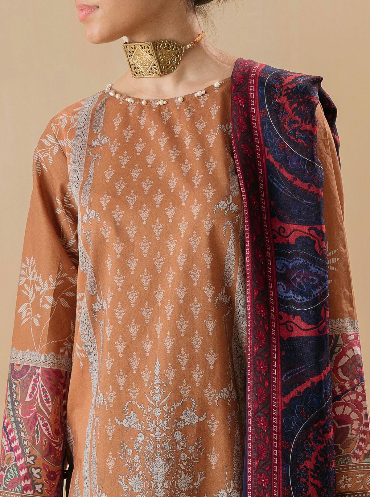 3 Piece - Printed Lawn Suit - Antique Charm