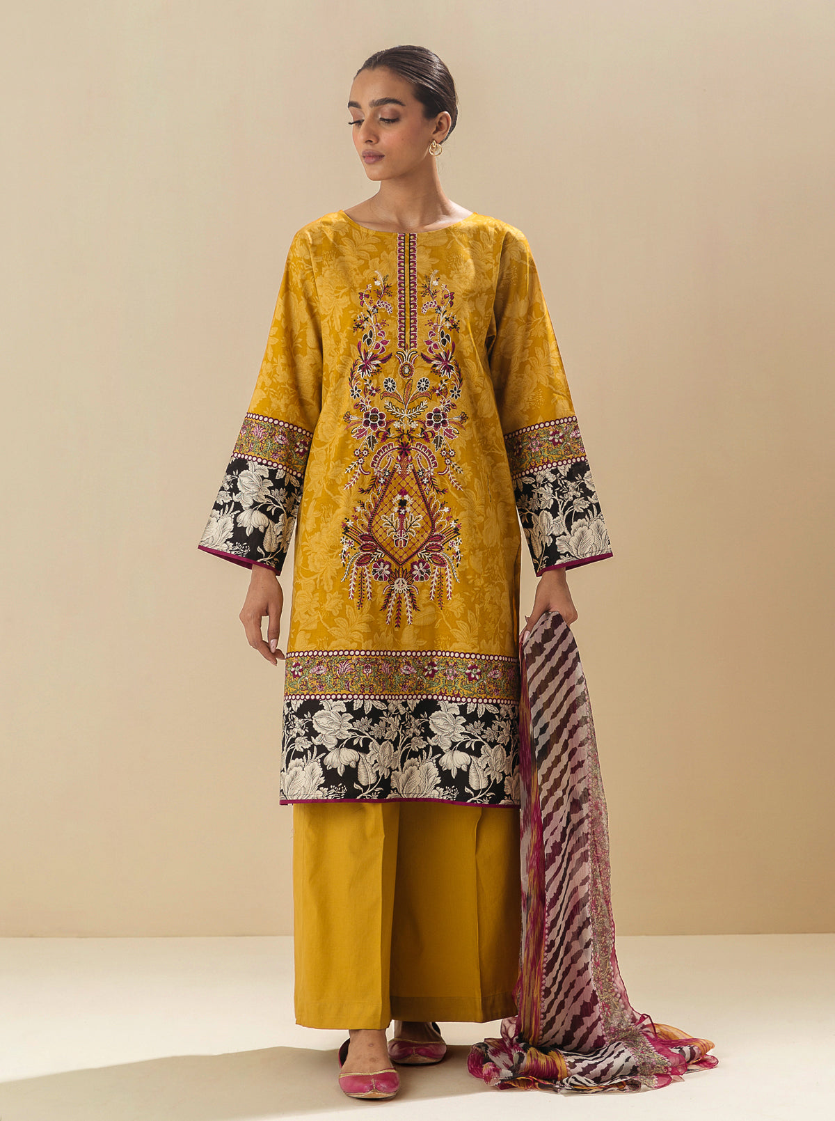2 Piece - Embroidered Lawn Suit - Golden Spice