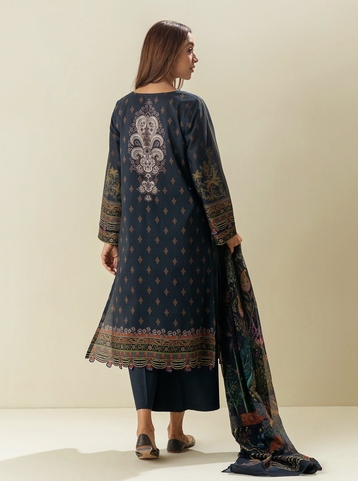 3 Piece - Printed Lawn Suit - Odyssey Grey