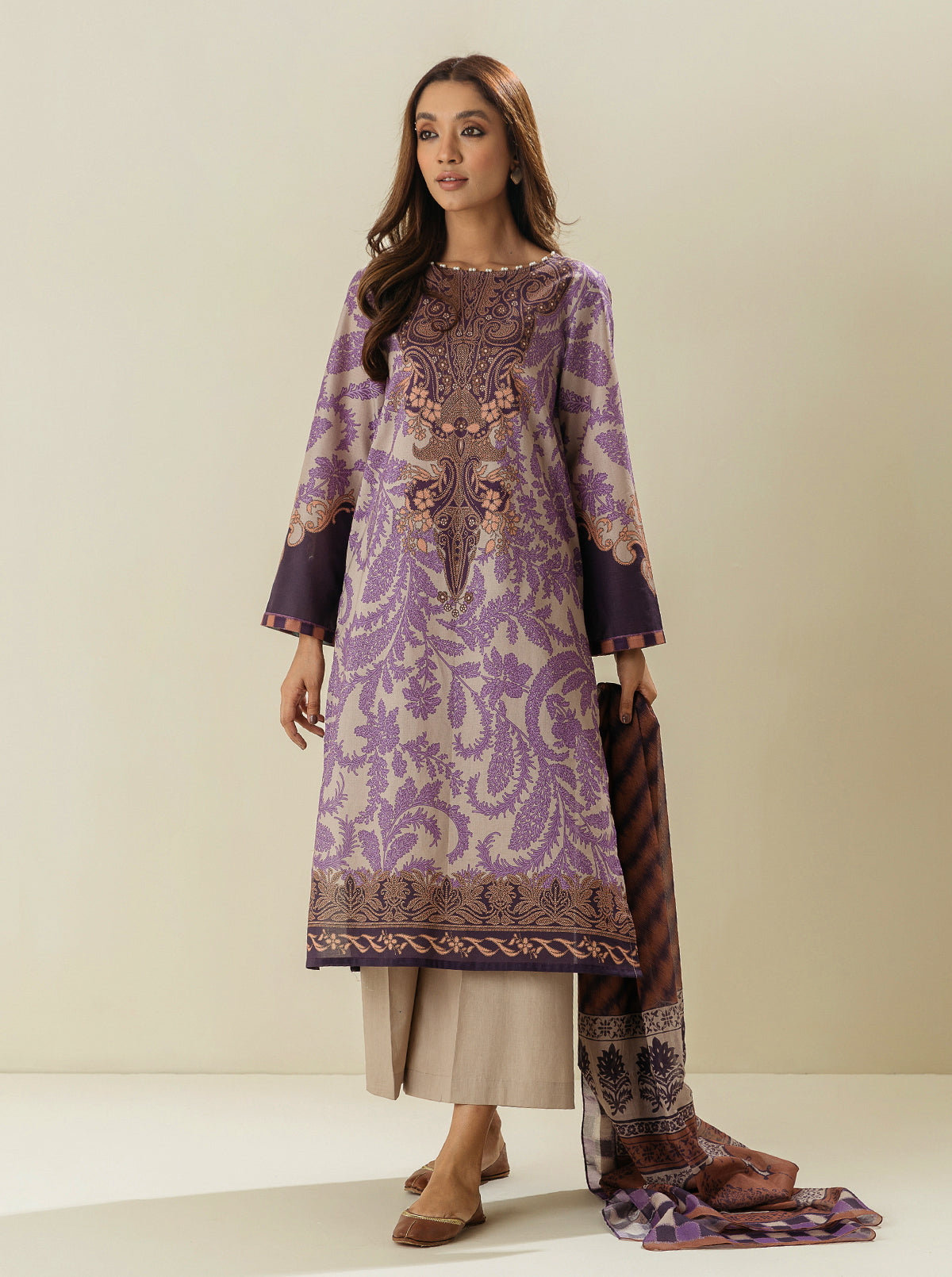 3 Piece - Printed Lawn Suit - Vivid Lilacs