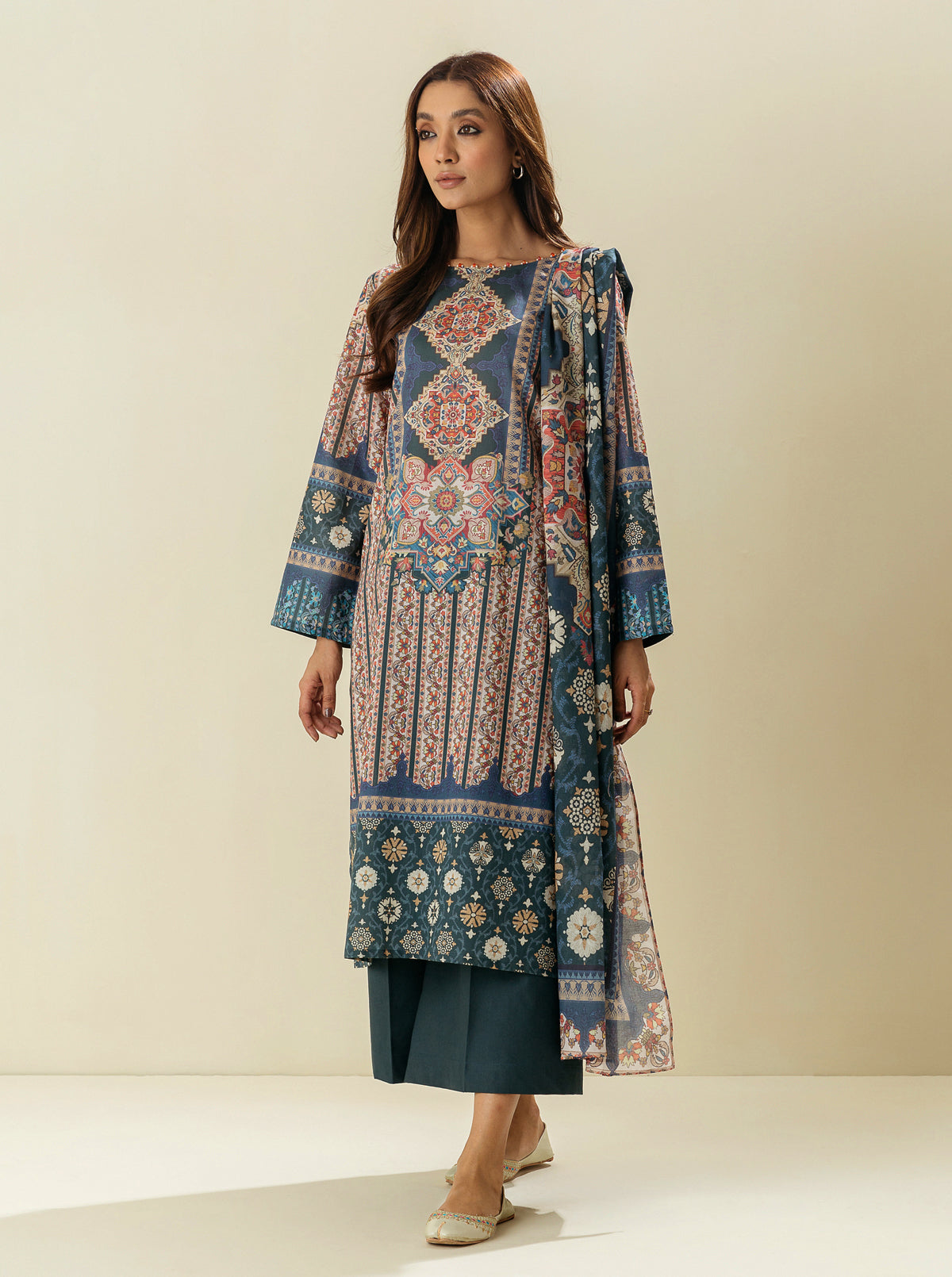 3 Piece - Printed Lawn Suit - Blueberry Moonlight