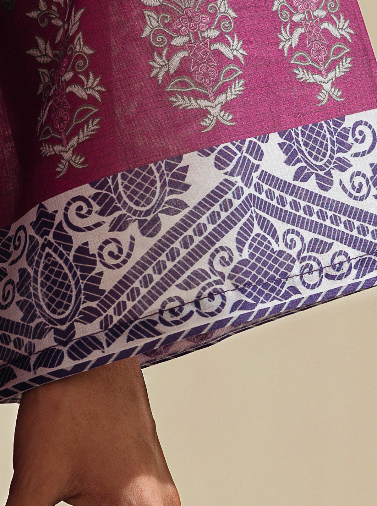 3 Piece - Printed Lawn Suit - Wine Mix