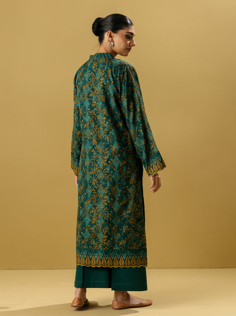 2 Piece - Printed Khaddar Suit - Lemon Chiffon