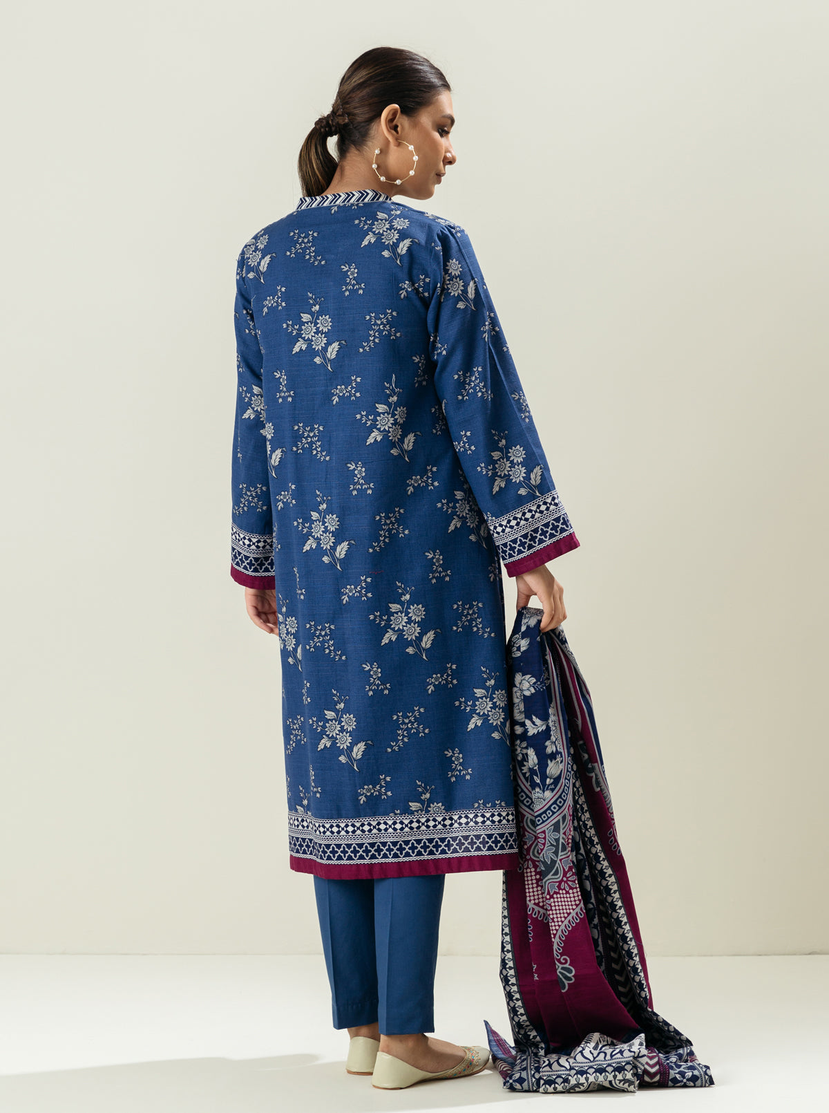 3 Piece - Printed Khaddar Suit - Chivalry Blue