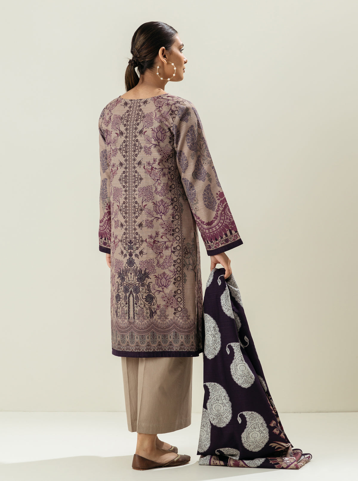3 Piece - Embroidered Khaddar Suit - Cottage Cream