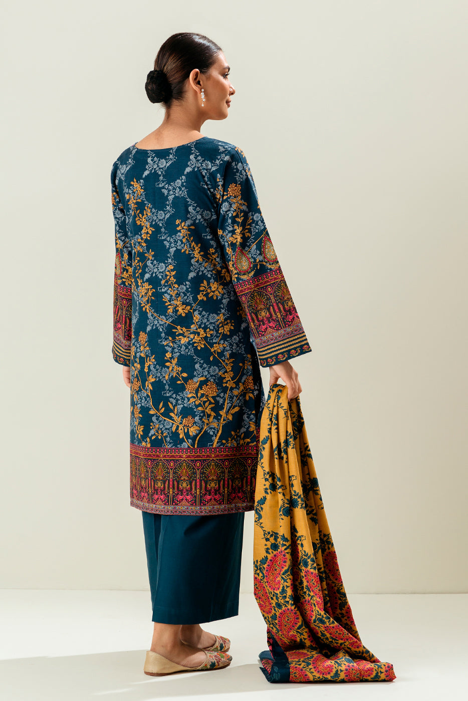 3 Piece - Embroidered Khaddar Suit - Denim