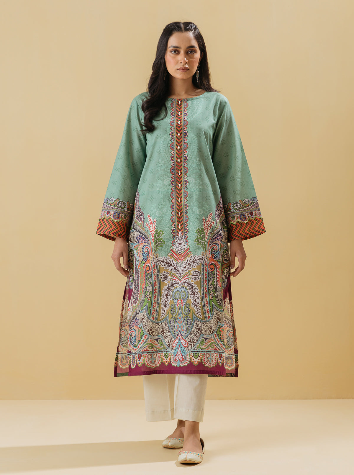 1 PIECE - PRINTED LAWN SHIRT - ENCHANTED PAISLEYMB4S22U02-GREEN-2000000197837-1PC