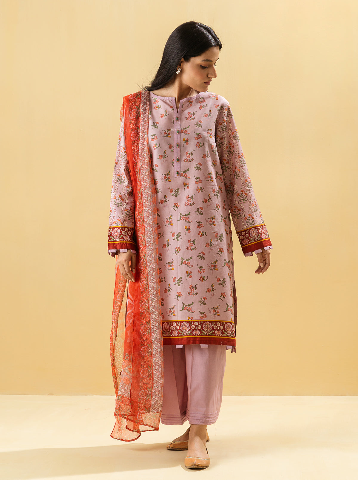 2 Piece - Printed Lawn Suit - Dusky Blush