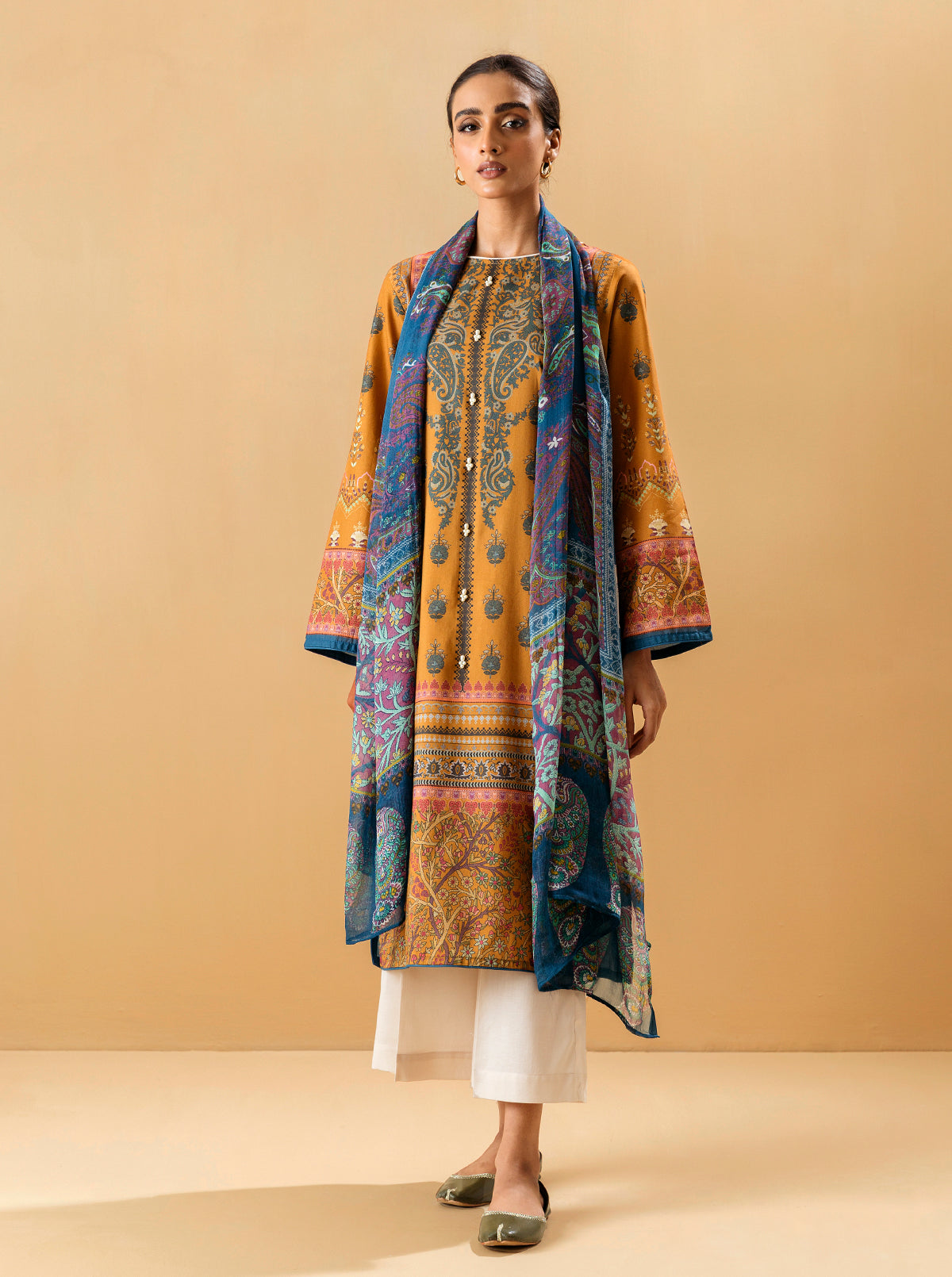 2 Piece - Printed Lawn Suit - Mustard Gemstone