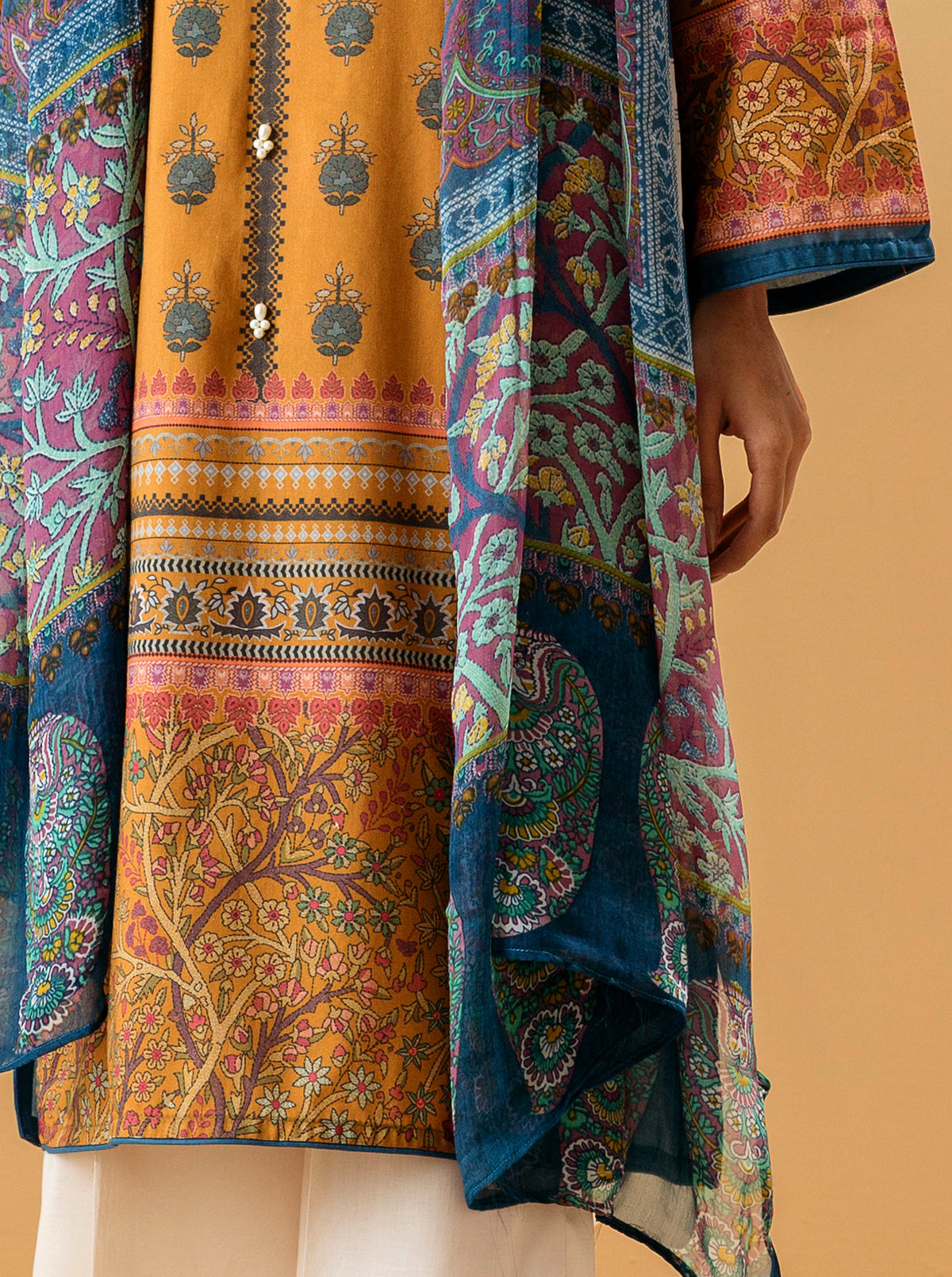 2 Piece - Printed Lawn Suit - Mustard Gemstone