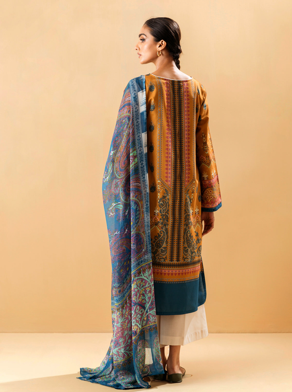 2 Piece - Printed Lawn Suit - Mustard Gemstone