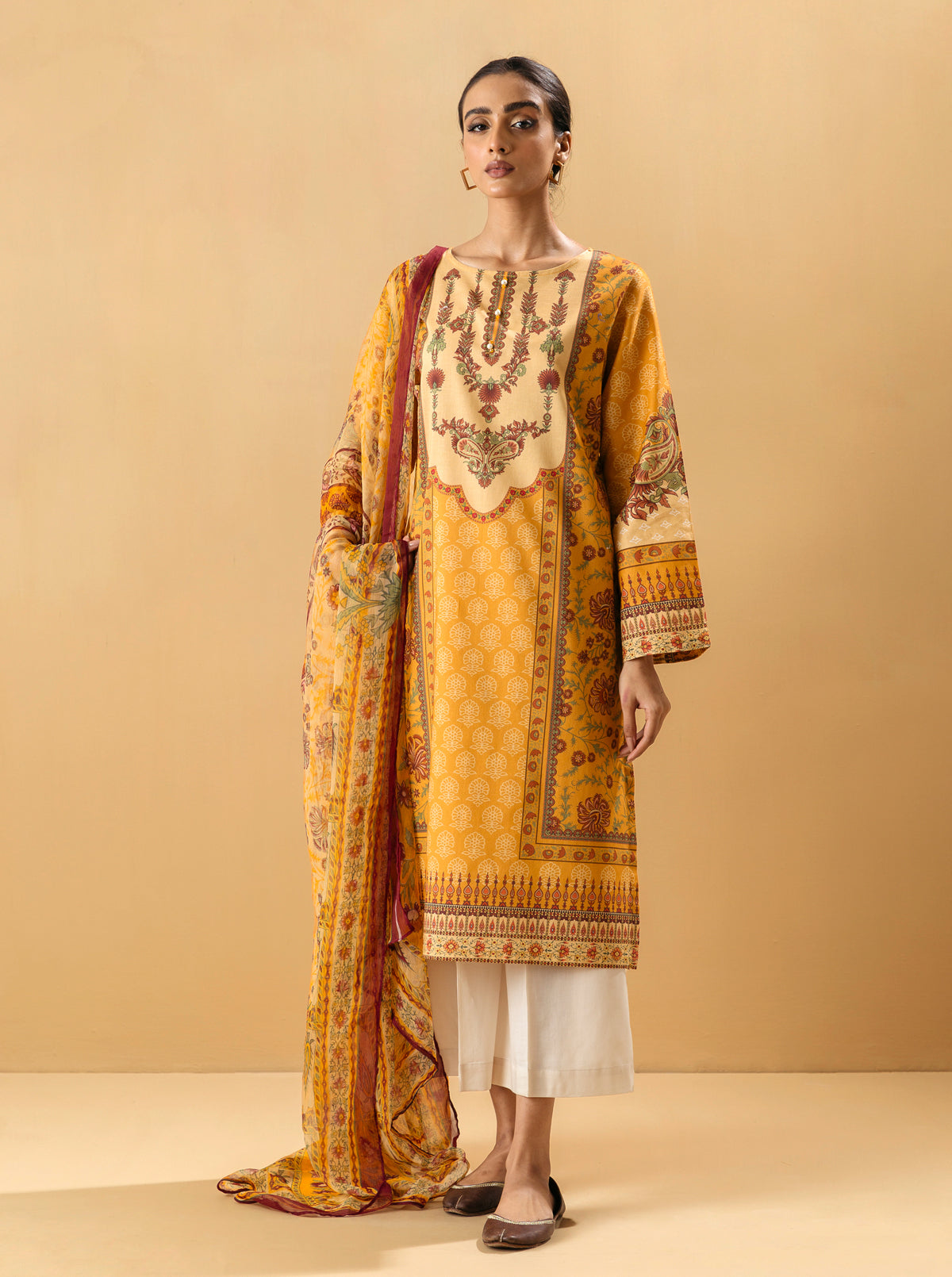2 PIECE - PRINTED LAWN SUIT - ORIENTAL OBSESSIONMB4S22U20-YELLOW-2000000203475-2PC