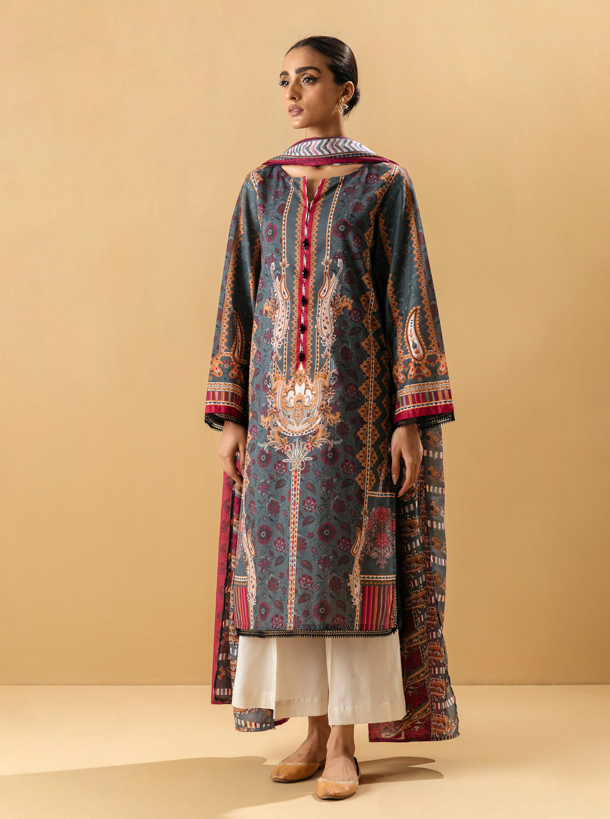2 Piece - Printed Lawn Suit - Antique Opal
