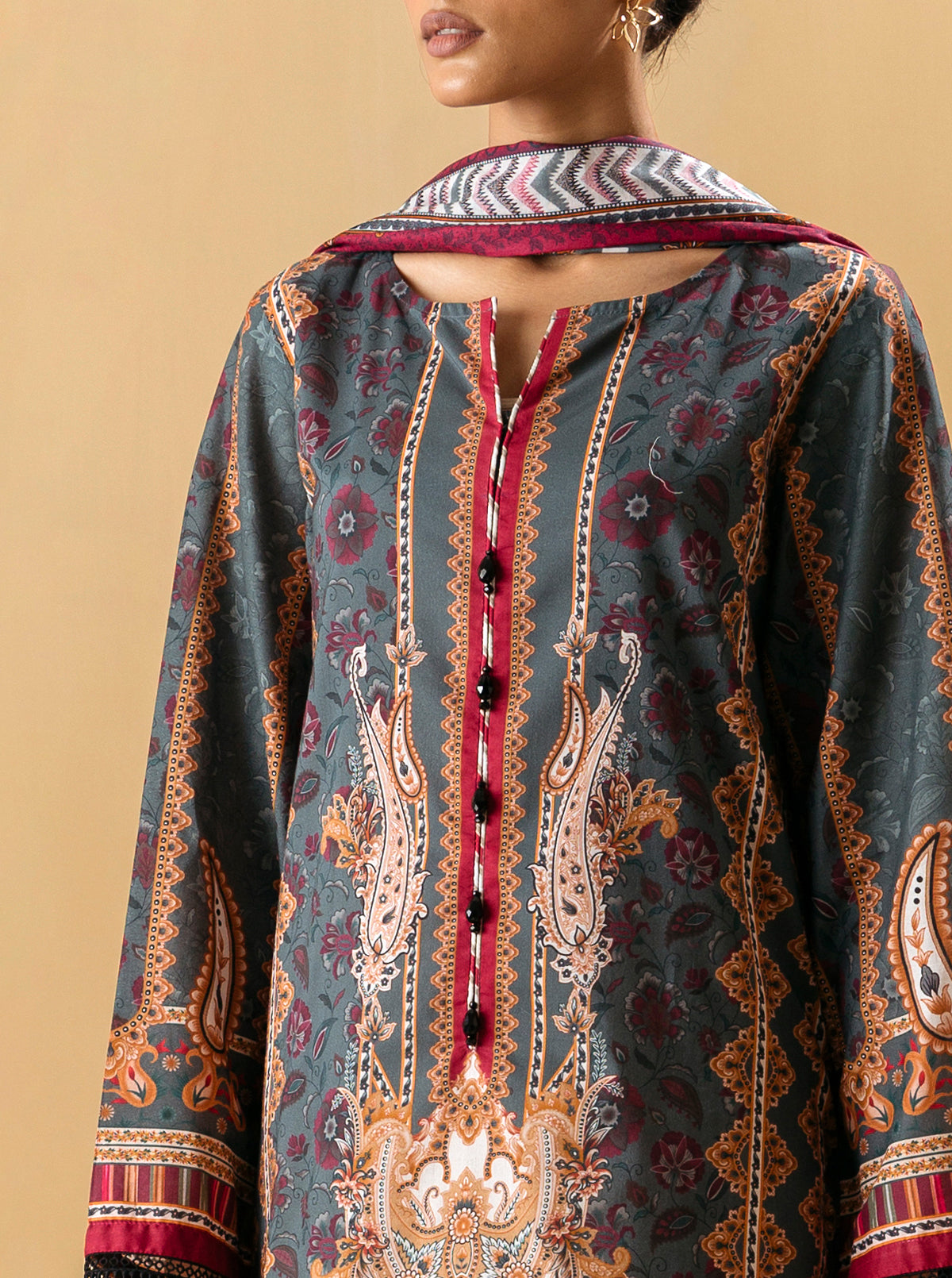 2 Piece - Printed Lawn Suit - Antique Opal