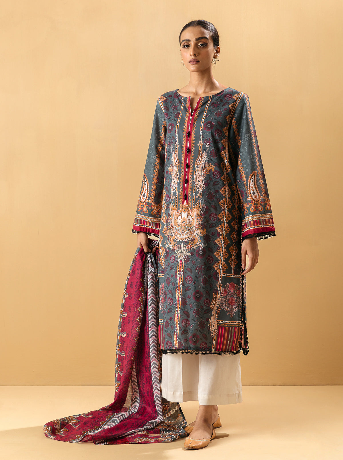 2 Piece - Printed Lawn Suit - Antique Opal