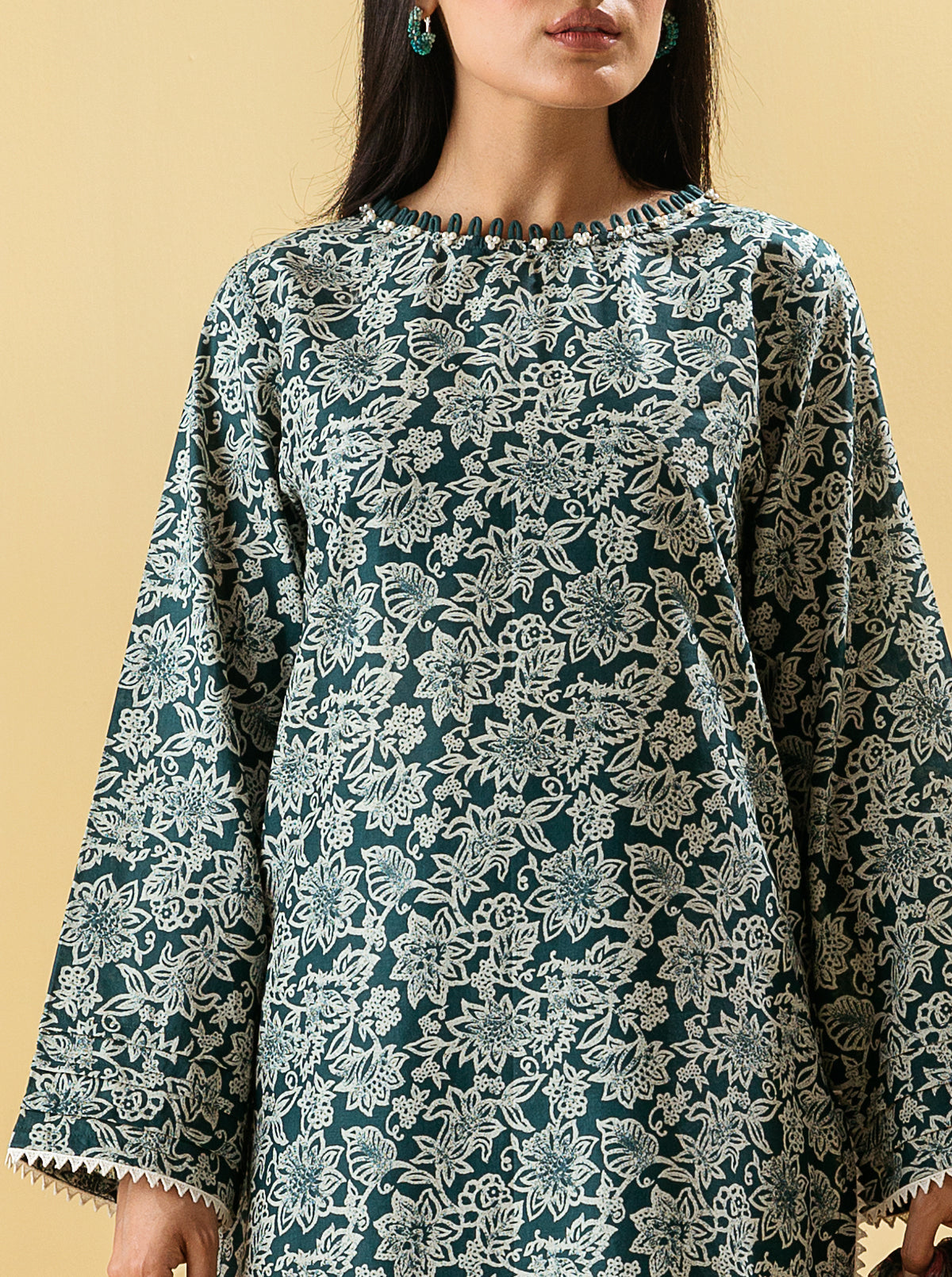 3 Piece - Printed Lawn Suit - Antique Navy