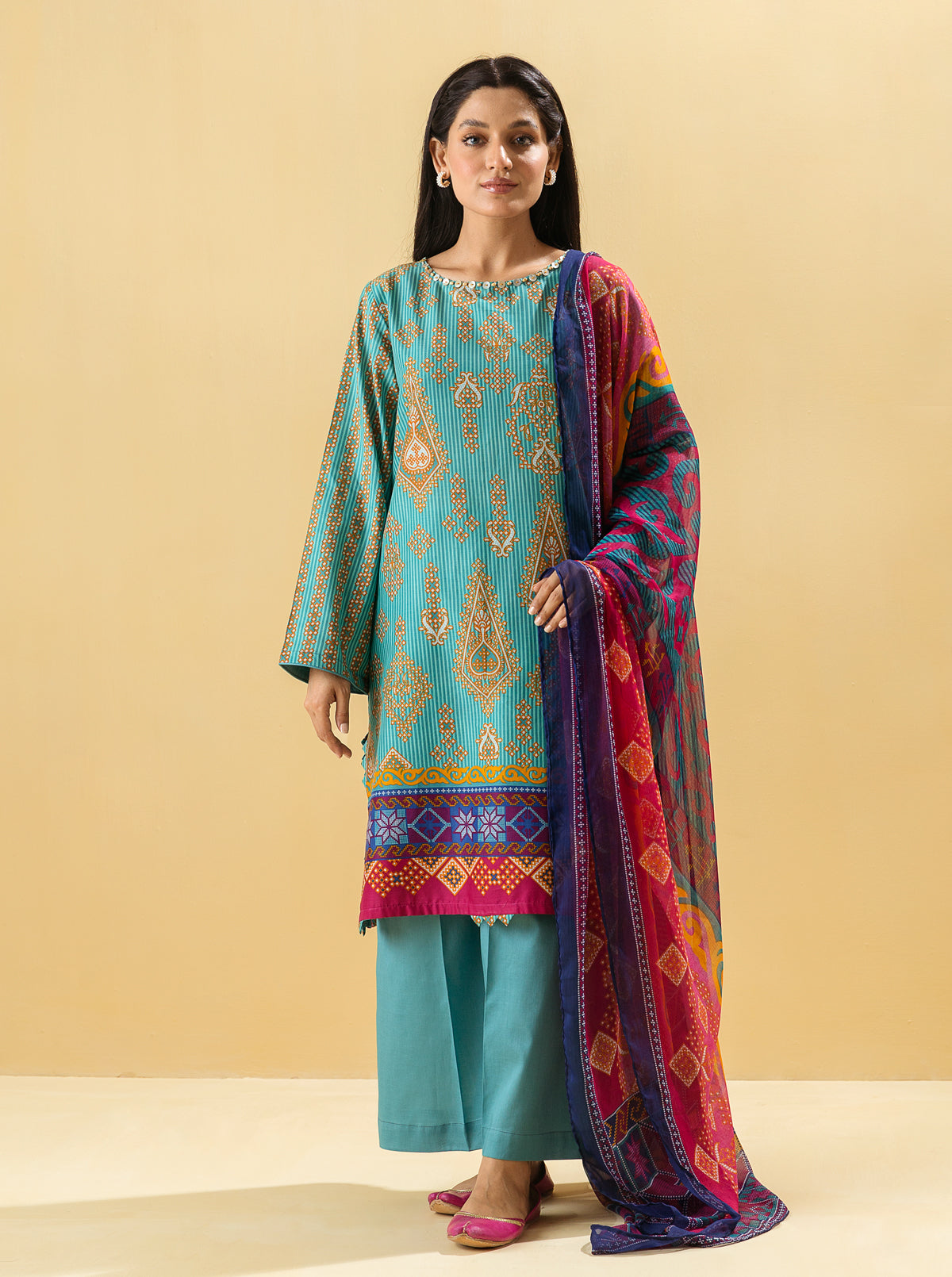 3 Piece - Printed Lawn Suit - Mythic Jewel