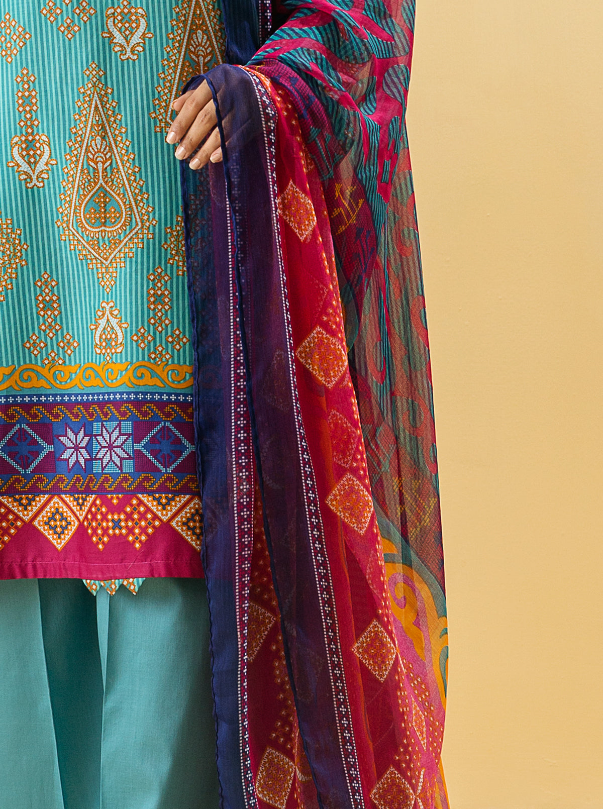 3 Piece - Printed Lawn Suit - Mythic Jewel