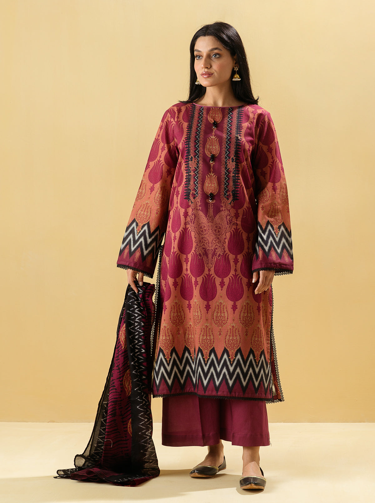 3 Piece - Printed Lawn Suit - Tribal Tones