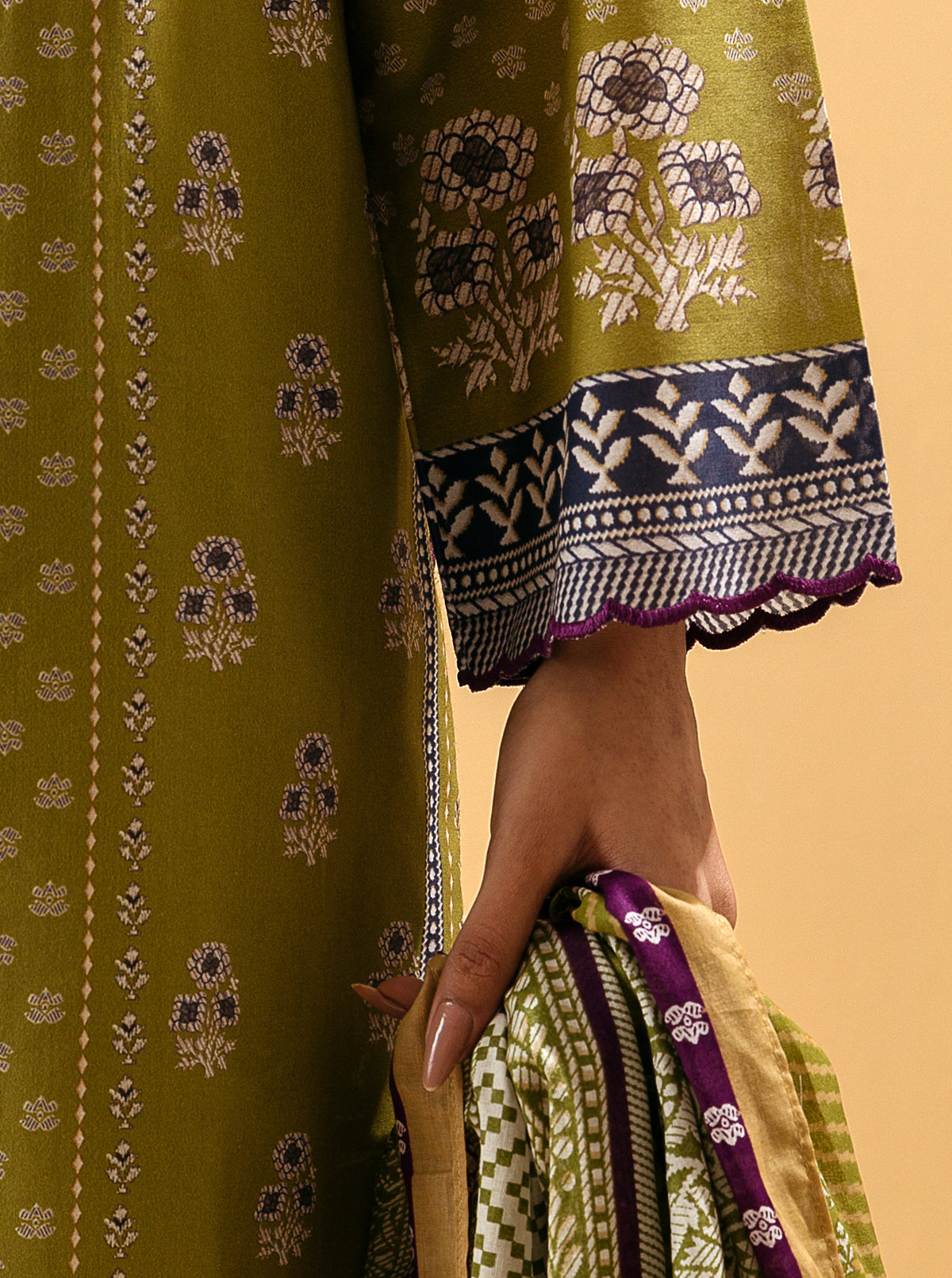 3 Piece - Printed Lawn Suit - Lime Verdant