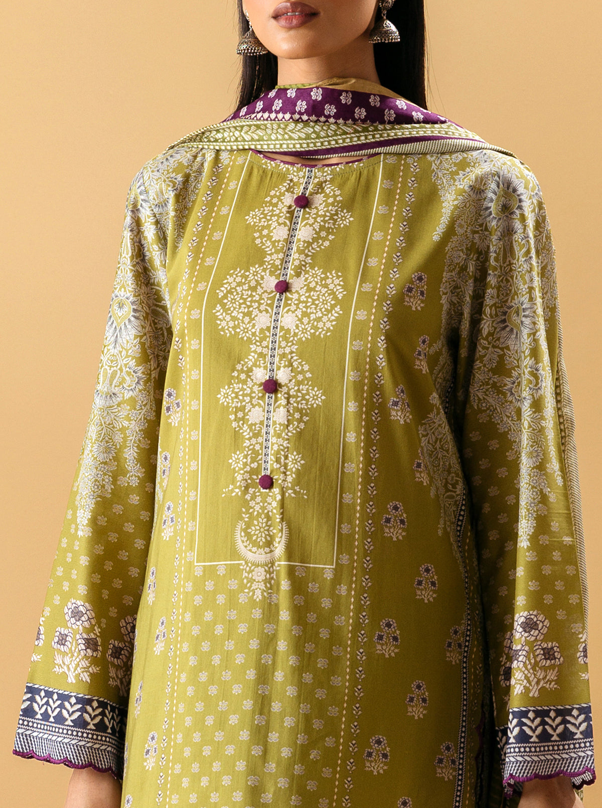 3 Piece - Printed Lawn Suit - Lime Verdant