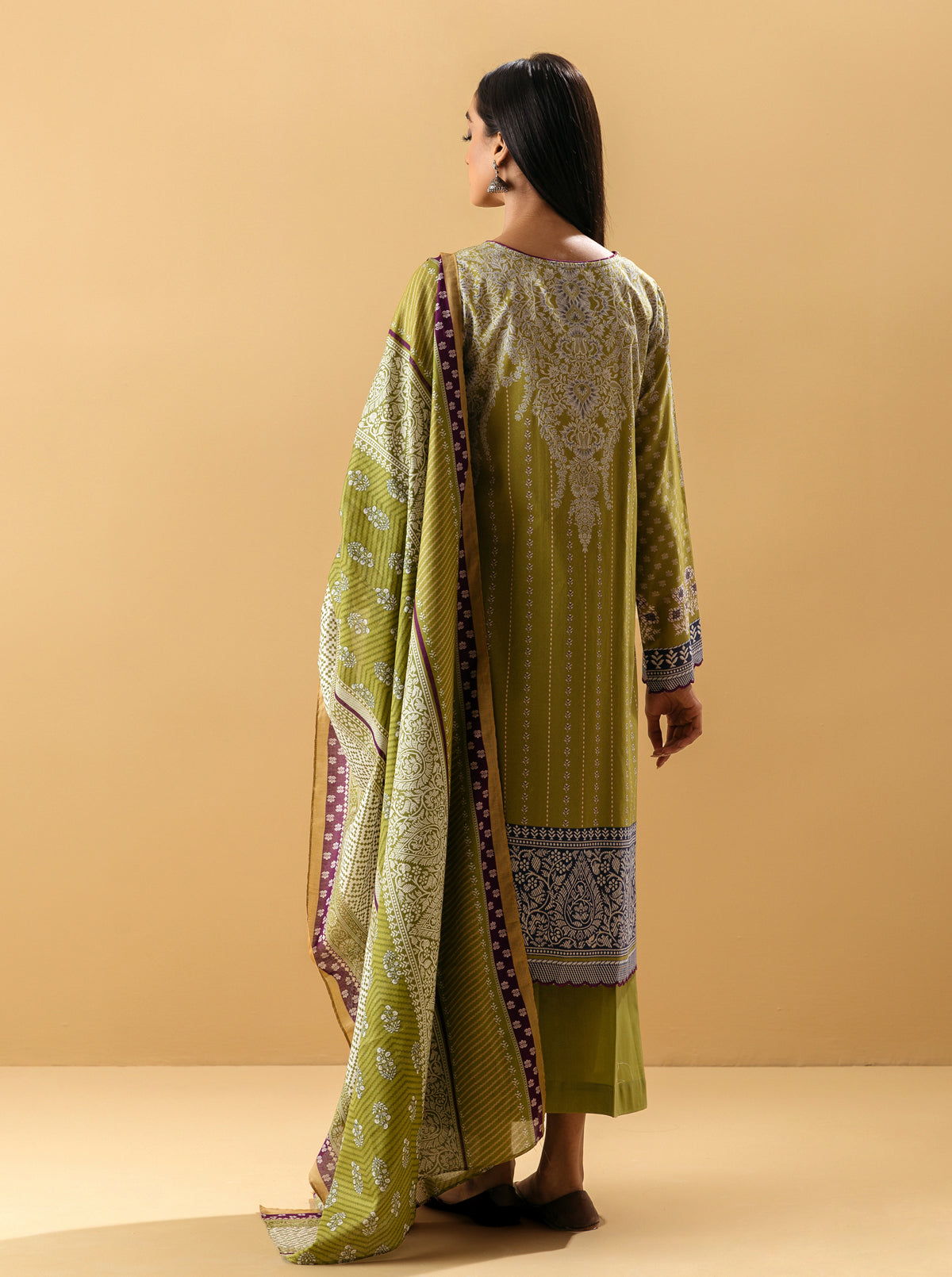 3 Piece - Printed Lawn Suit - Lime Verdant