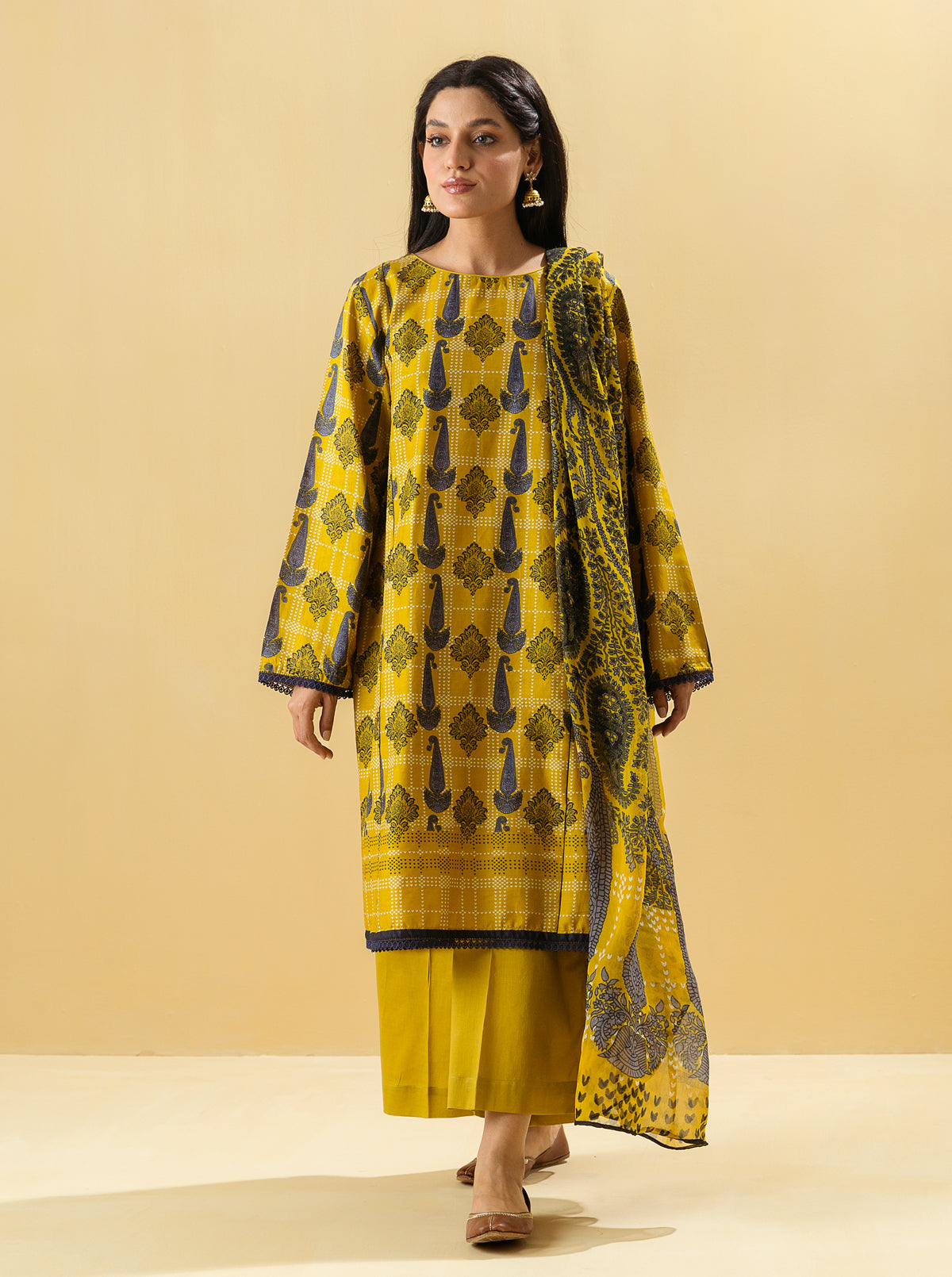 3 PIECE - PRINTED LAWN SUIT - GOLD EMPIREMB4S22U42-YELLOW-2000000200793-3PC