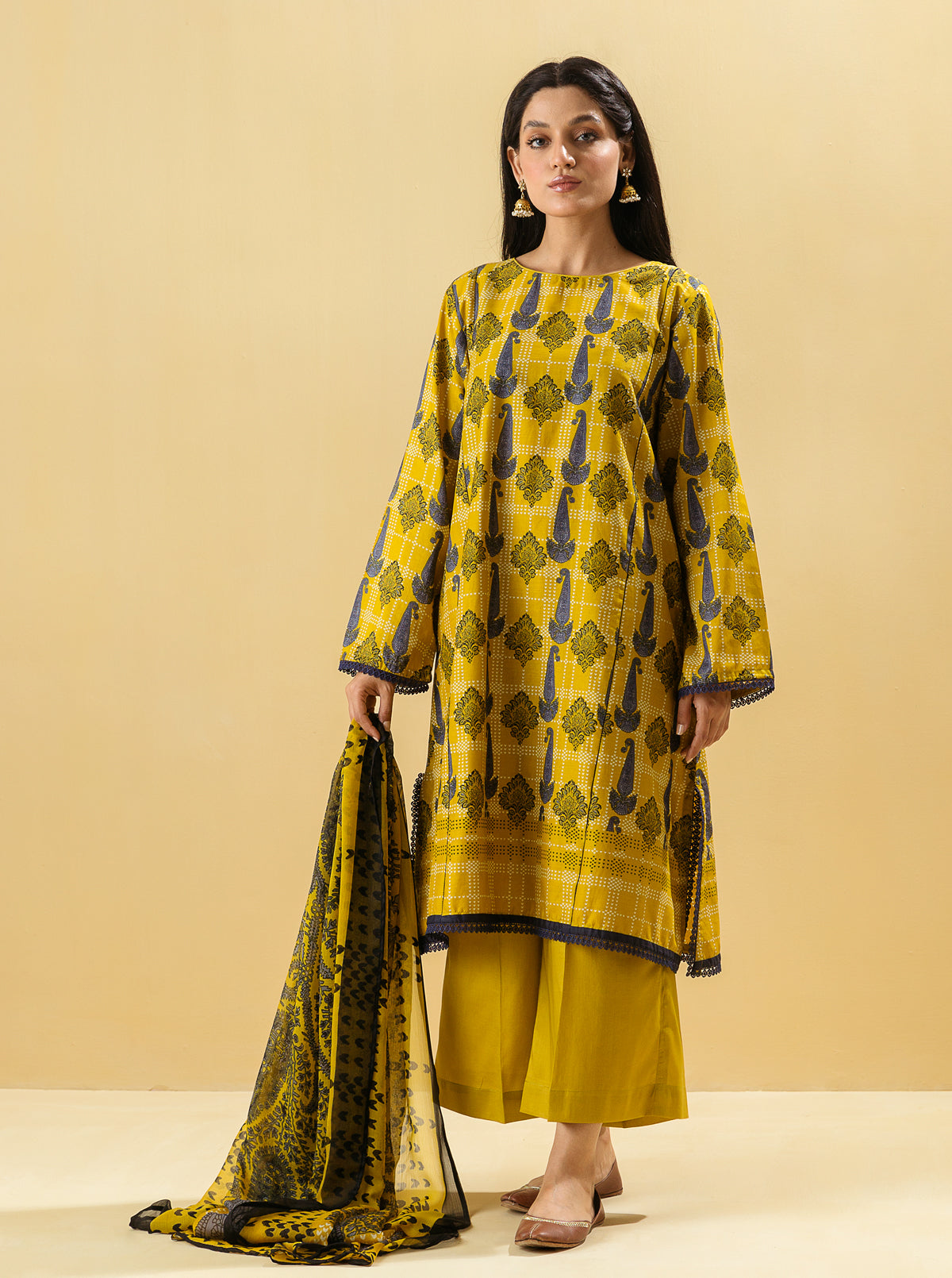 3 Piece - Printed Lawn Suit - Gold Empire