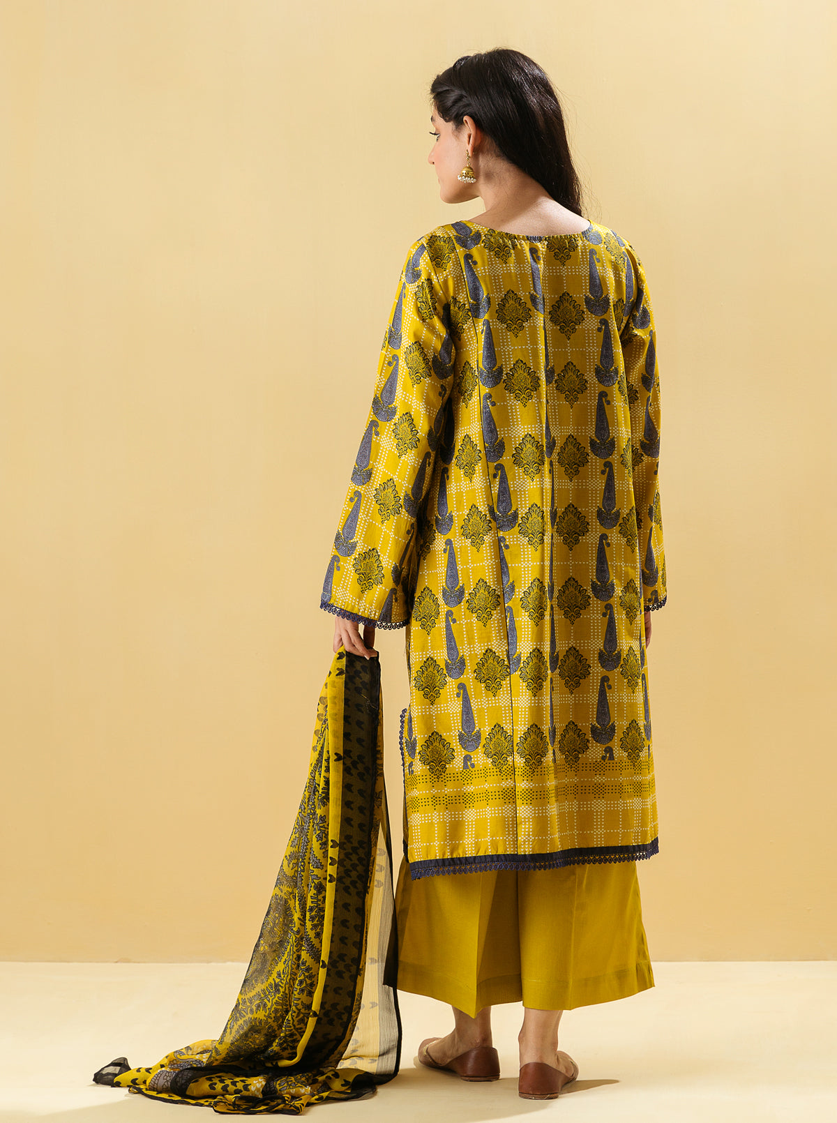3 Piece - Printed Lawn Suit - Gold Empire